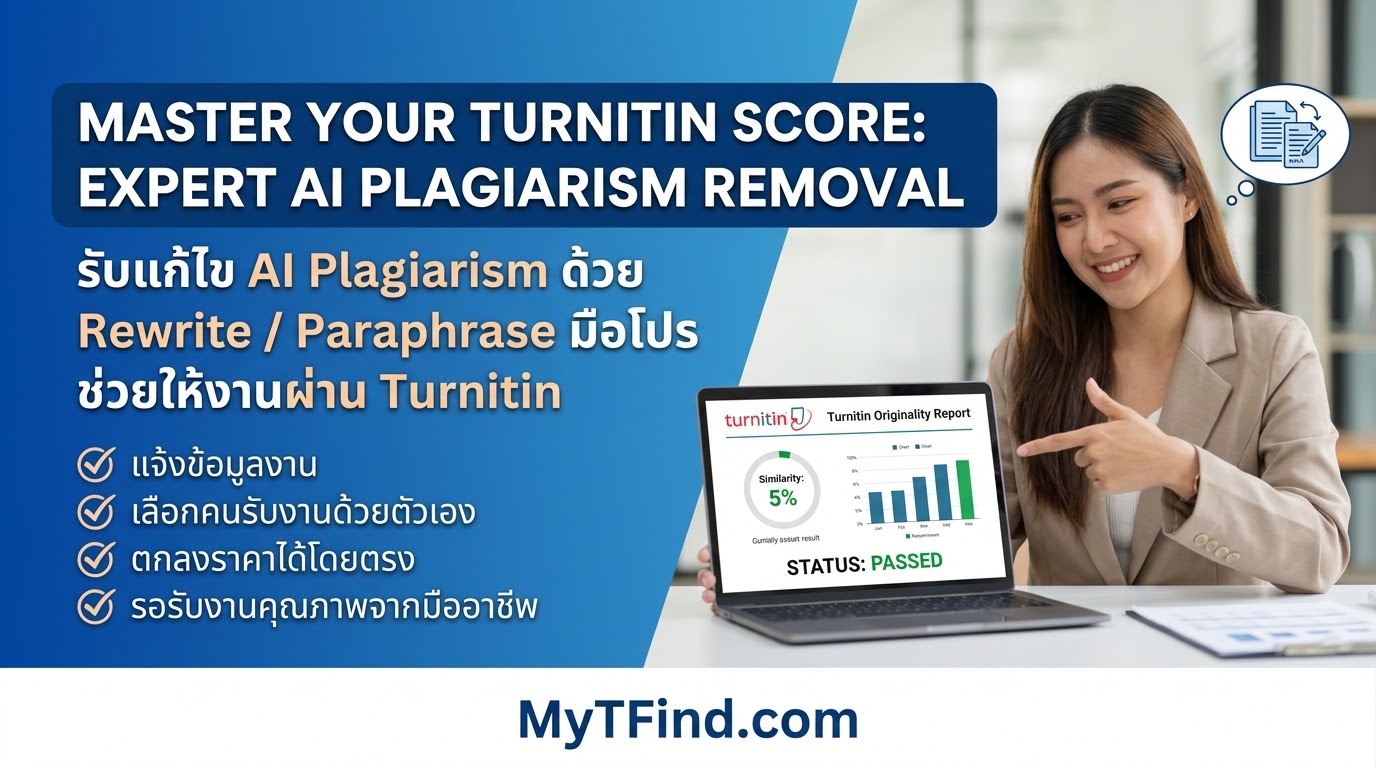 รับแก้ไข AI Plagiarism ด้วย Rewrite / Paraphrase มือโปร ช่วยให้งานผ่าน Turnitin